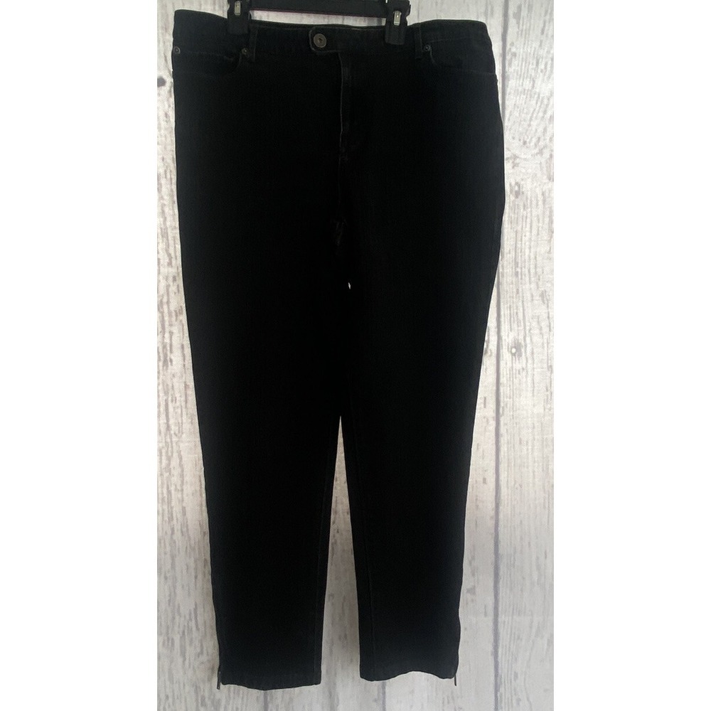 Chicos Platinum Crop Denim Jeans Wome Sz 2  (12) Midrise Black Stretch Zip Ankle